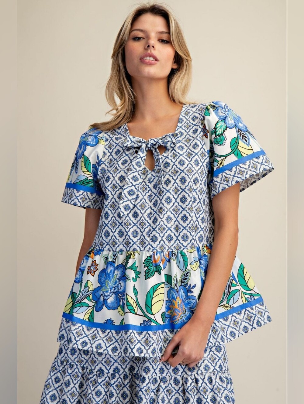 NWT Mix Match Print Poplin Peplum Top S/M/L